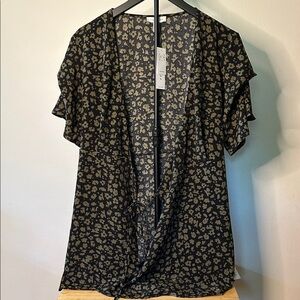 Topshop Black and Tan Floral Blouse